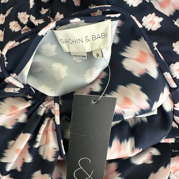 NWT SACHIN + BABI Melody Dress Ikat Blue/ Pink Midi Casual Cutout Puff Sleeve 2 - Picture 8 of 14